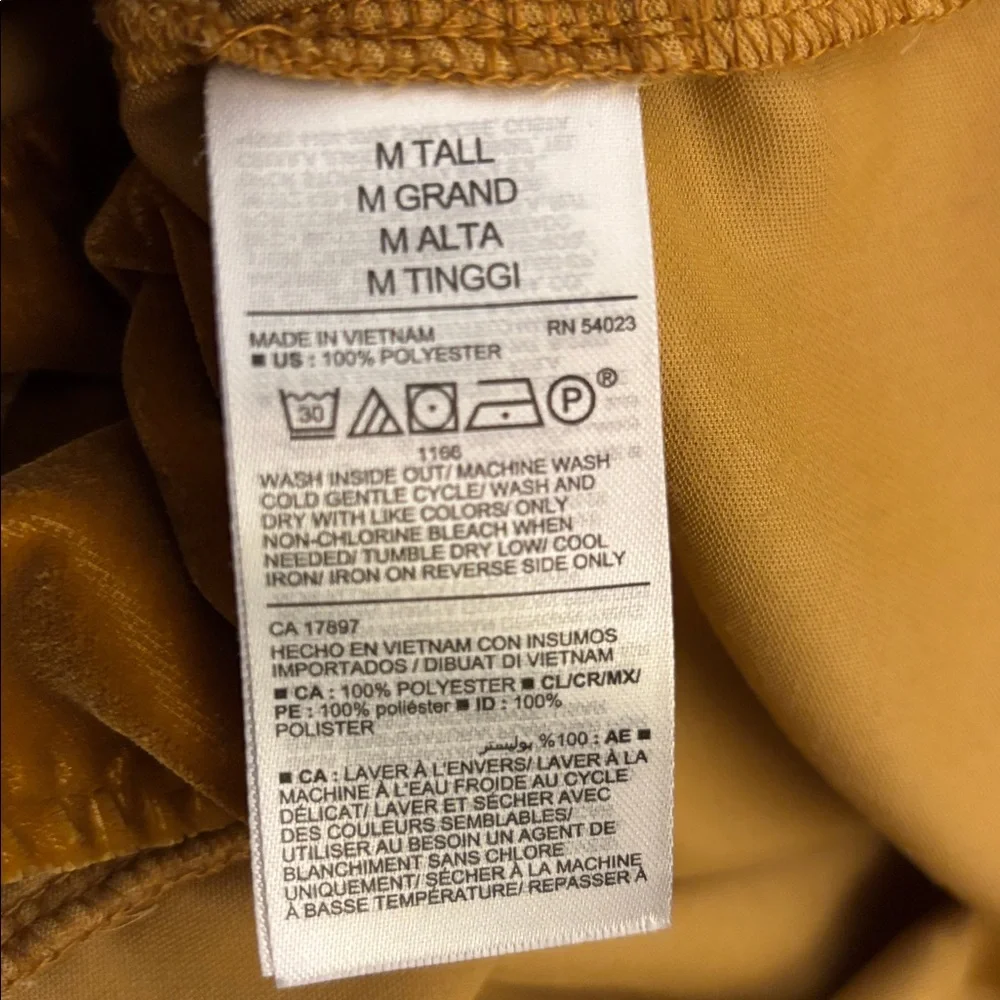 Old Navy Mustard Gold Romantic Velvet V-Neck Top Long Puff Sleeves Size M Tall